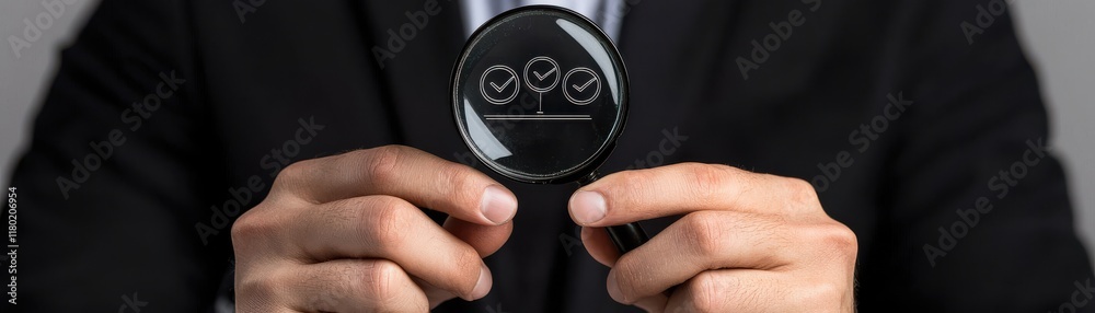 A person in a suit holds a circular object displaying three graphic symbols, suggesting themes of technology or innovation. A person in a suit holds a circular object displaying three graphic symbols, suggesting themes of technology or innovation.