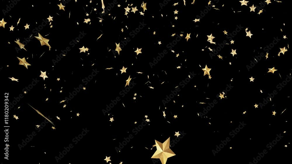 Abstract background animation with glittering shiny gold particles and falling golden stars. This luxury shiny glamorous awards ceremony motion background animation is full HD and a seamless loop.