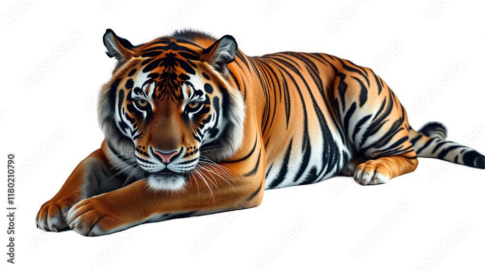 Obraz premium Photo of Tiger lying down isolated on transparent background
