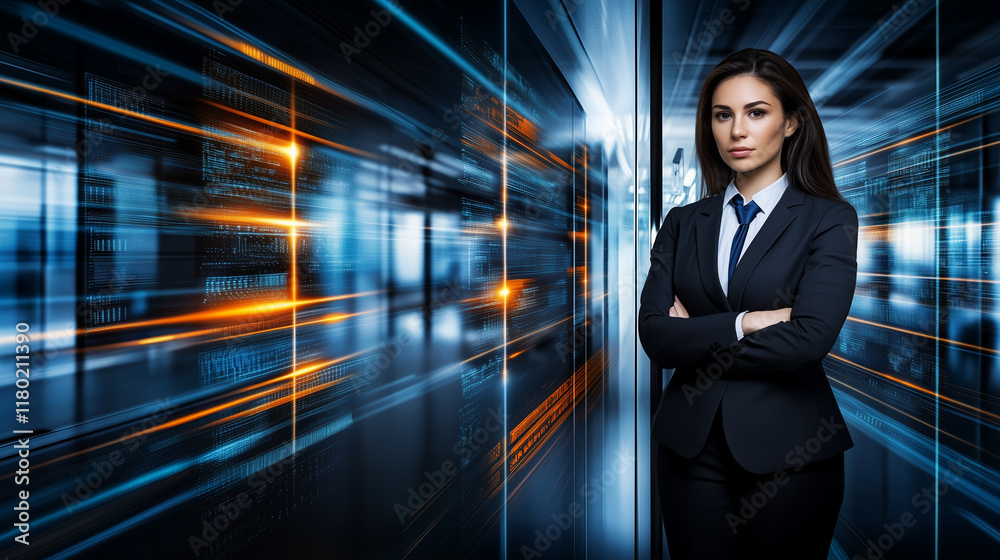 Fototapeta premium Confident Professional in Advanced Tech Corridor