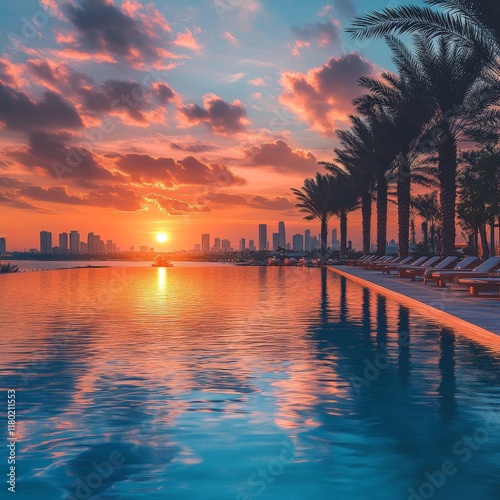 Wallpaper Mural A panoramic view of a Miami sunrise over the bay, with vibrant colors reflecting on the water. Torontodigital.ca