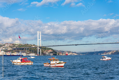 Bridge of the Martyrs of July 15 (Bosphorus Bridge or first Bridge) in Istanbul, Turkey