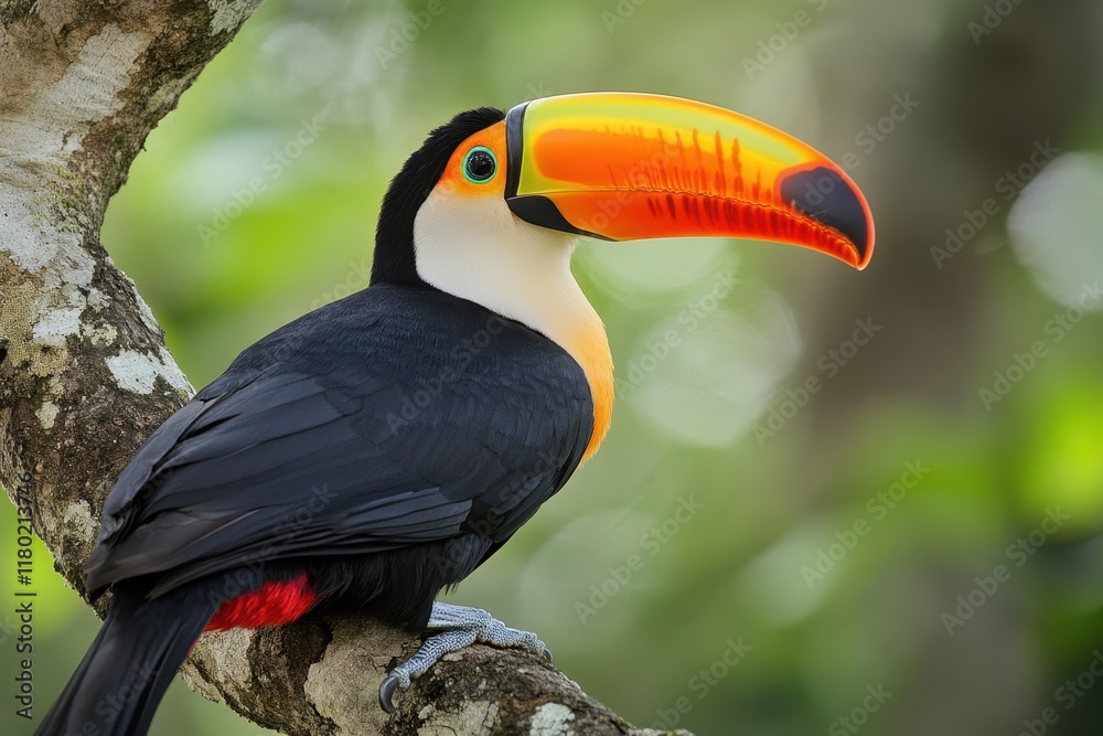 Obraz premium A Colorful Toucan Perched on a Tree Branch
