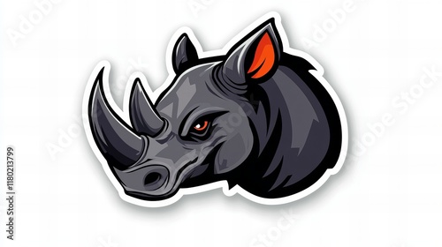 Fierce rhino head illustration.  Dark gray and orange colors. Powerful animal design. photo