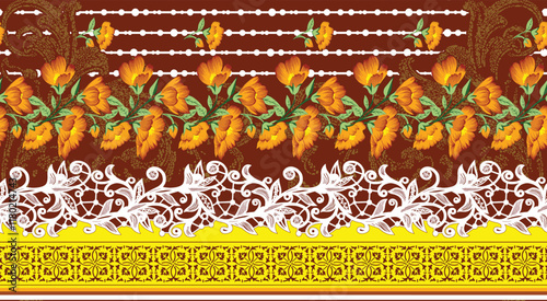 Ornate Mughal-inspired trellis motifs with vibrant hues, offering a bold statement for fabric and interior design.