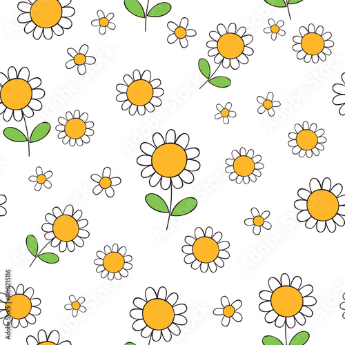 Seamless pattern with daisies. Spring vector illustration. It can be used for wallpapers, wrapping, cards, patterns for clothes and other.