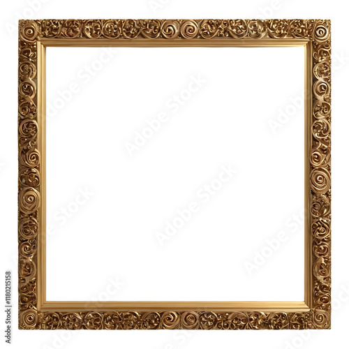 Rectangular golden frame with carved edges and embellishments.