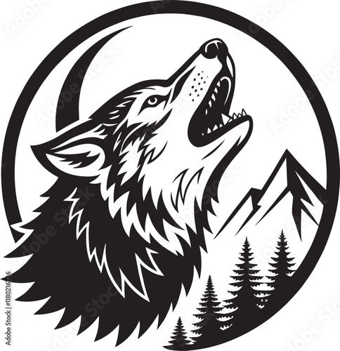 wolf silhouette vector line art logo design