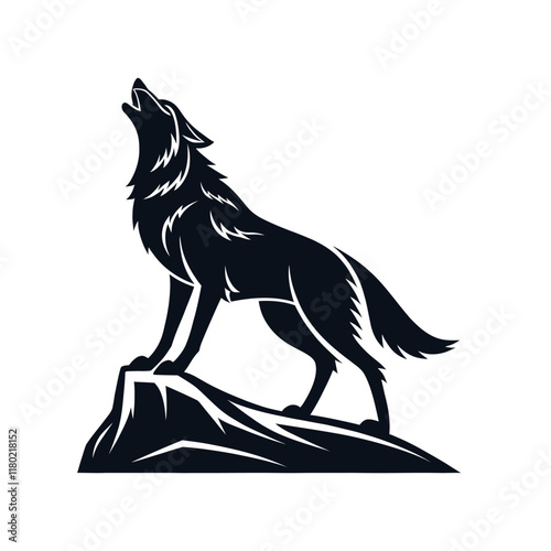 wolf silhouette vector line art logo design