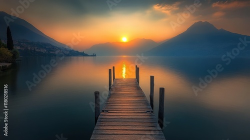 Wallpaper Mural Breathtaking sunset over tranquil lake with wooden pier at dusk Torontodigital.ca