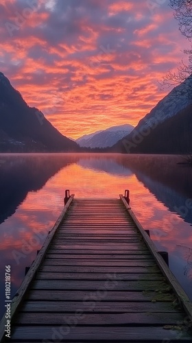 Wallpaper Mural Sunset over a tranquil lake with mountains in the background Torontodigital.ca