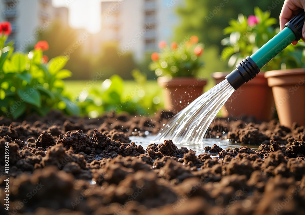 custom made wallpaper toronto digitalWatering Soil with Green Garden Hose