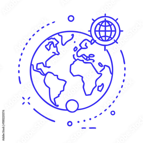stylized illustration of the Earth with a globe icon highlighting global connectivity