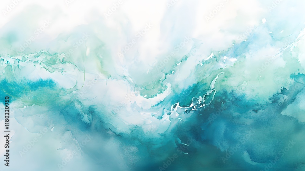Fototapeta premium Abstract Teal Watercolor Ocean Wave Painting