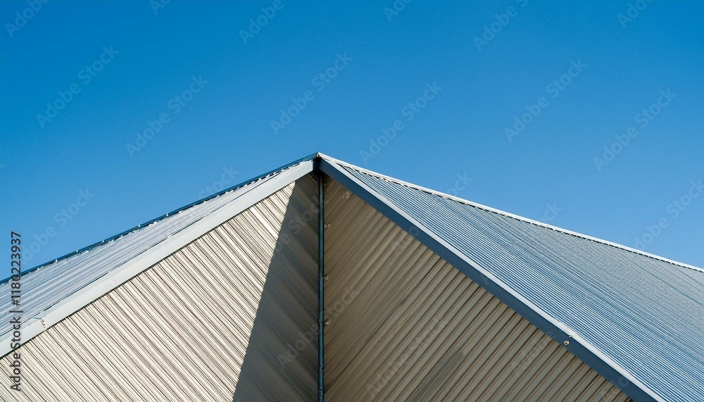 Abstract view of a building's roof against a clear blue sky. Abstract view of a building's roof against a clear blue sky.