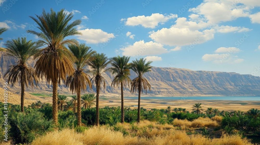 Palm Trees by the Lake in a Desert Landscape Palm Trees by the Lake in a Desert Landscape