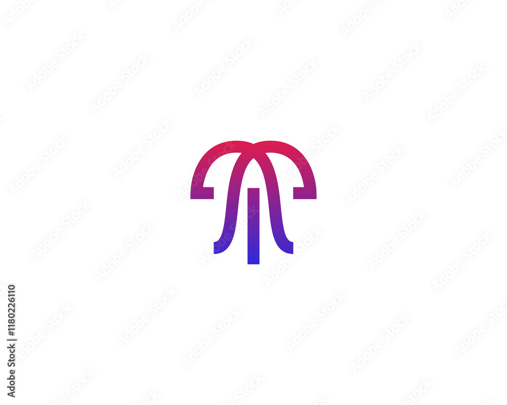 Fototapeta premium Jellyfish gradient logo design. Creative octopus line icon. Minimalistic aquarium seafood restaurant logotype. illustration.