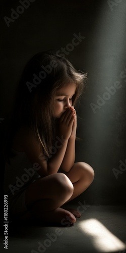 Wallpaper Mural Child in quiet contemplation with light streaming through dark space Torontodigital.ca