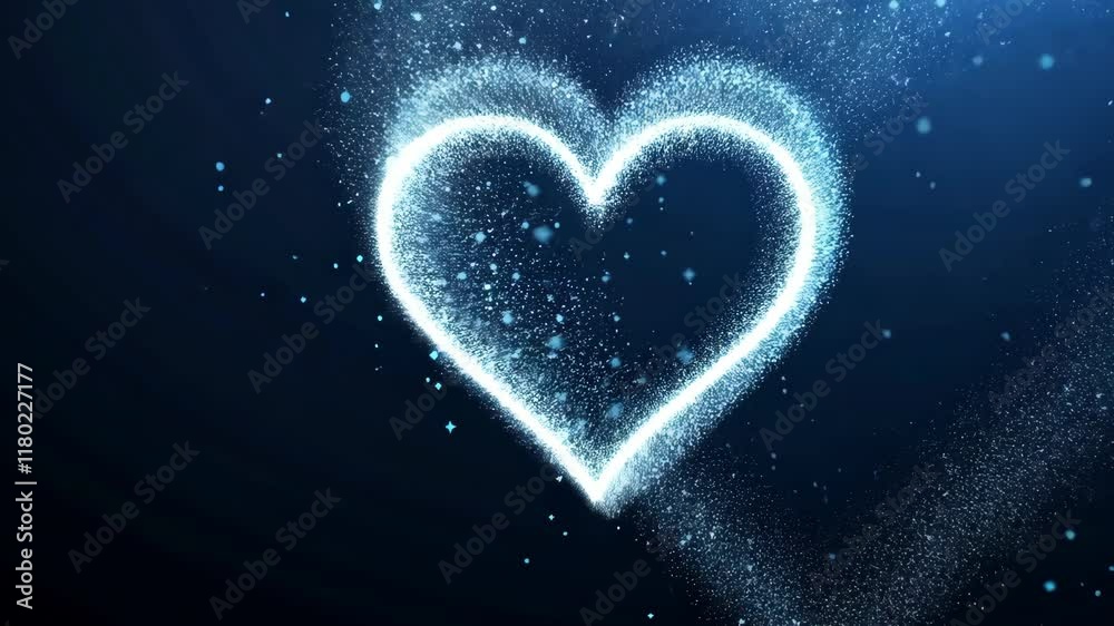 Heart symbol created with sparkling particles against a dark background during a festive celebration Heart symbol created with sparkling particles against a dark background during a festive celebration