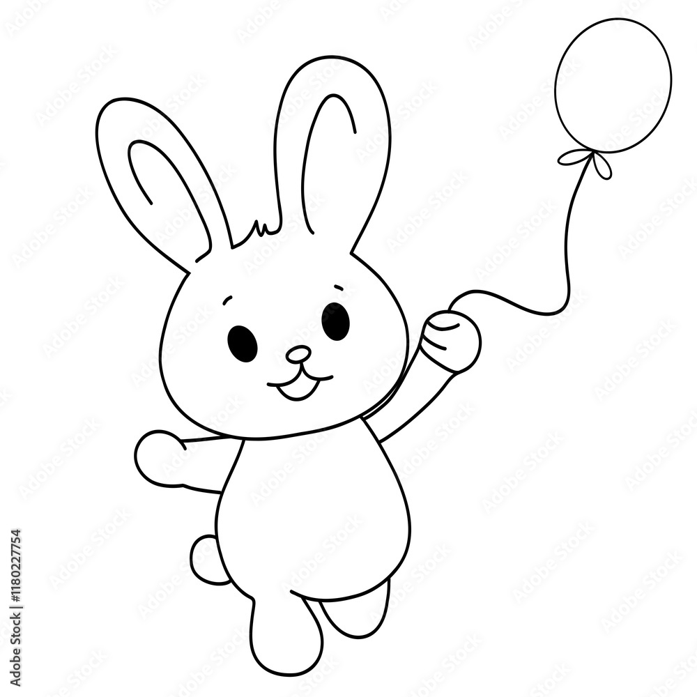 Fototapeta premium Happy Easter, Cute Bunnie and Easter eggs and Easter Tree Outline drawing.