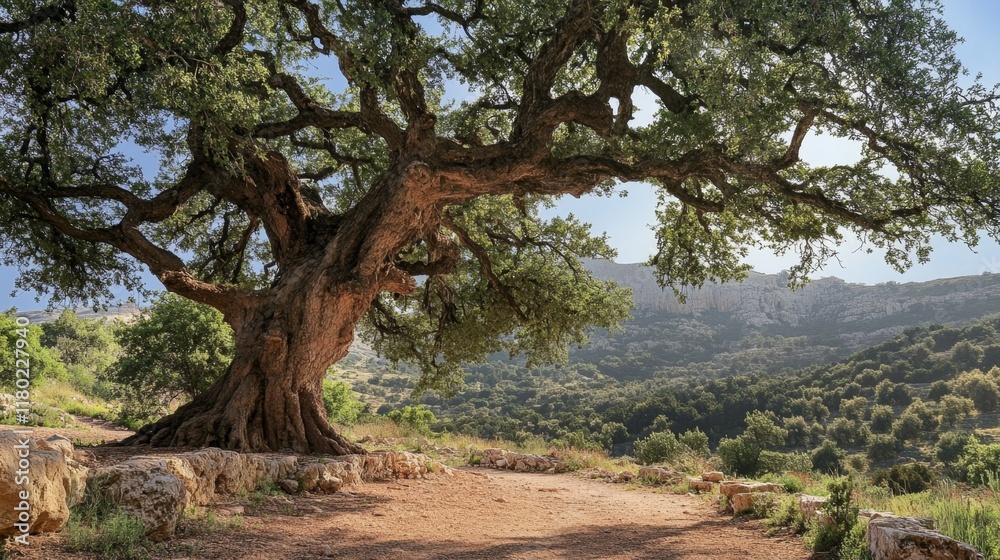 Majestic Ancient Tree Overlooking a Valley Majestic Ancient Tree Overlooking a Valley