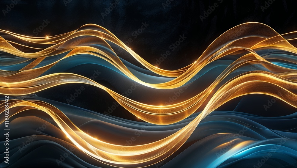 Obraz premium Vibrant Undulating Waves of Golden Light Radiating Through a Dreamlike Scene, Evoking Warmth, Energy, and the Flow of Tranquil Yet Powerful Natural Forces