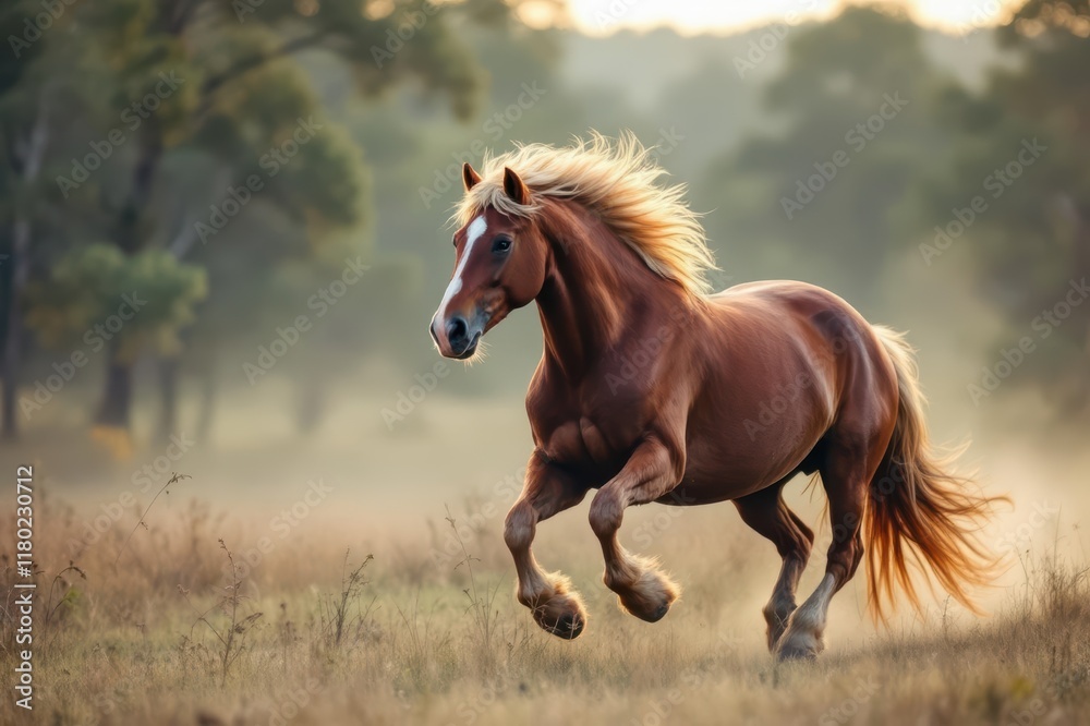 Fototapeta premium Belgian Draft horse breed galopping in the wild