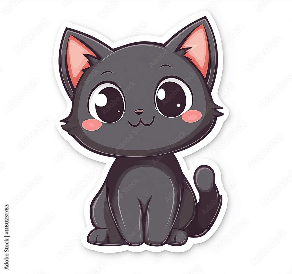Cute black cat isolated on white. Sticker design. Cute black cat isolated on white. Sticker design.