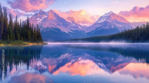Alpine lake at dawn.