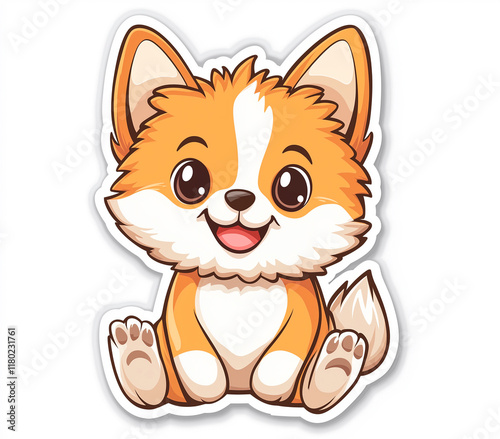 Cute little corgi isolated over white background. Sticker design. photo