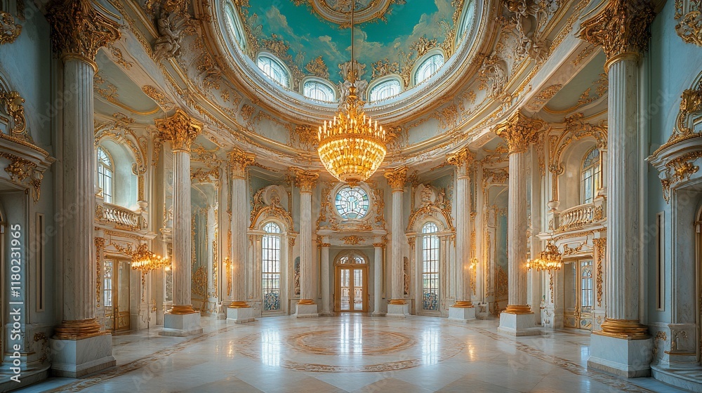Obraz premium Magnificent Golden Ballroom: Architectural Marvel of Elegance and Grandeur