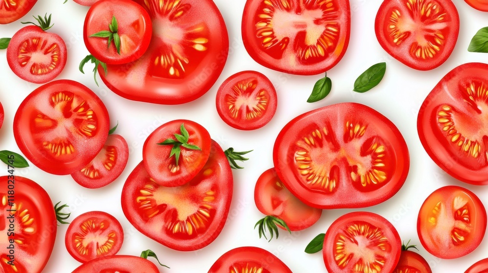 A Captivating Visual Feast of Sliced Tomatoes: A Vibrant and Realistic Display of Freshly Cut Tomatoes, Perfect for Culinary Inspiration or Food-Themed Designs. A Captivating Visual Feast of Sliced Tomatoes: A Vibrant and Realistic Display of Freshly Cut Tomatoes, Perfect for Culinary Inspiration or Food-Themed Designs.