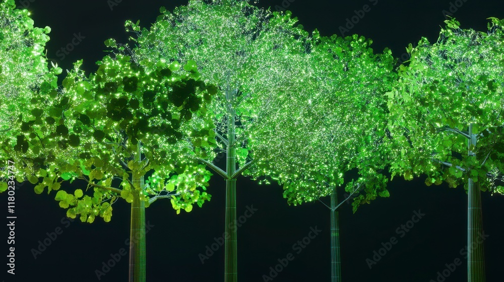 Obraz premium Digital Forest Artwork: A Stunning Visual of Trees with a Network Structure