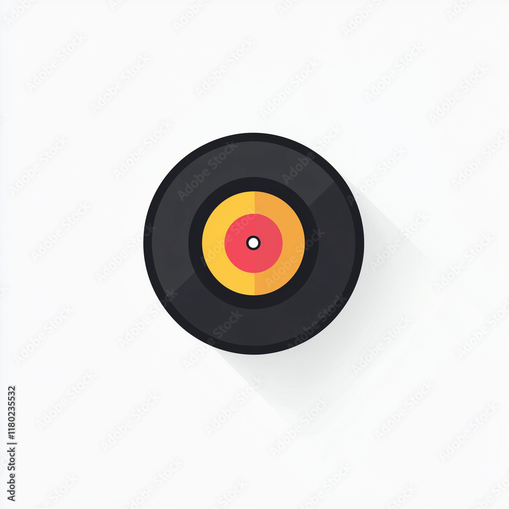A circular vinyl record features a vibrant yellow and red center against a black border, evoking feelings of nostalgia and classic music appreciation in a clean and modern style A circular vinyl record features a vibrant yellow and red center against a black border, evoking feelings of nostalgia and classic music appreciation in a clean and modern style