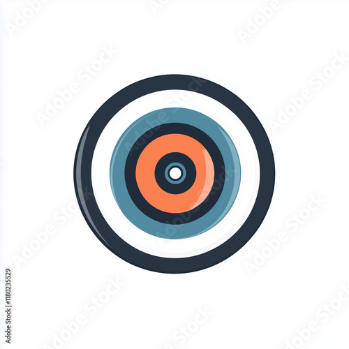 A circular target with multiple concentric rings in shades of blue, orange, and black is displayed prominently. This design is suitable for branding, sports, or educational purposes