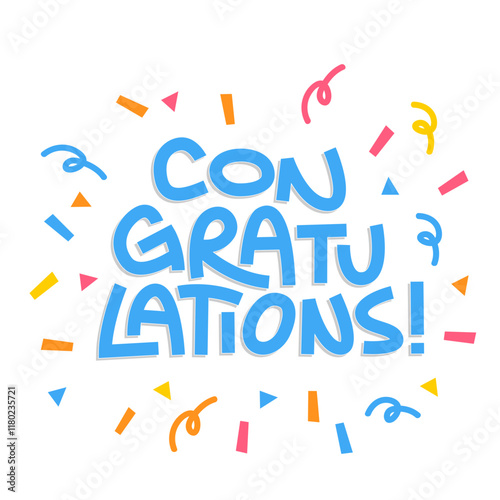 Congratulations! lettering design with colorful confetti. Hand illustrated text. Congrats message.