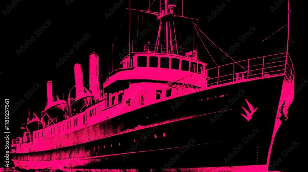 Obraz premium Pink vintage ship on dark background. Possible stock photo use.