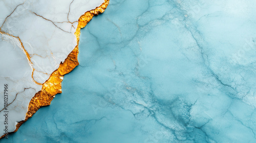 Elegant texture featuring white and golden tones with a calming blue background highlighting natural beauty
