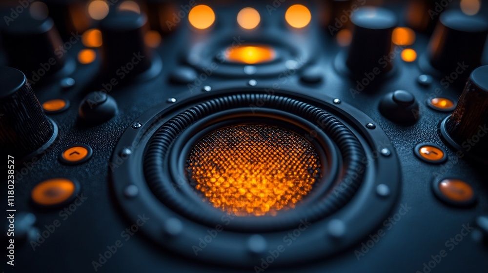 Fototapeta premium Close-up of Illuminated Audio Speaker with Controls