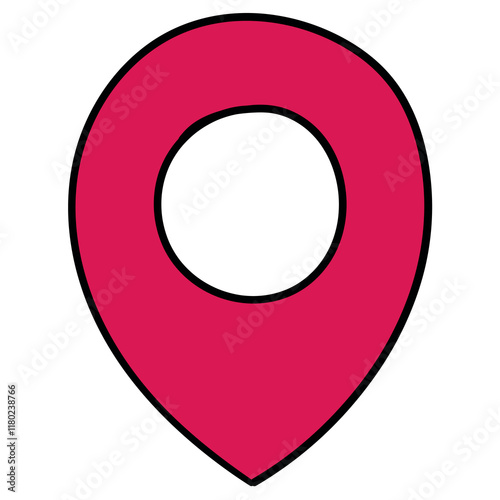 Hand drawn cartoon red map pin icon on white background.