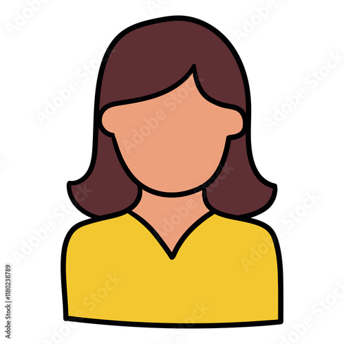 Hand drawn cartoon woman user icon on white background.