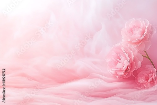 Romantic valentine's day floral arrangement on soft pink background in serene atmosphere