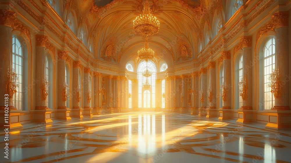 Obraz premium Golden Palace Hall: Sunlit Grandeur