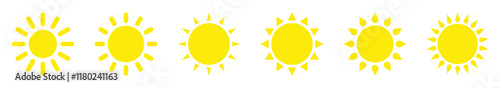 Sun icon in flat style, simple yellow sun.