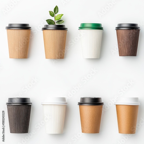 Wallpaper Mural A collection of stylish coffee cups featuring various designs and a touch of nature with a plant sprouting from one. Torontodigital.ca