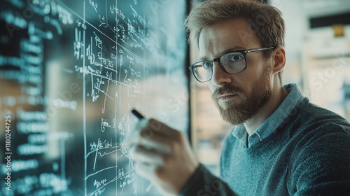Educator explaining mathematical formulas on a digital board. Generative AI