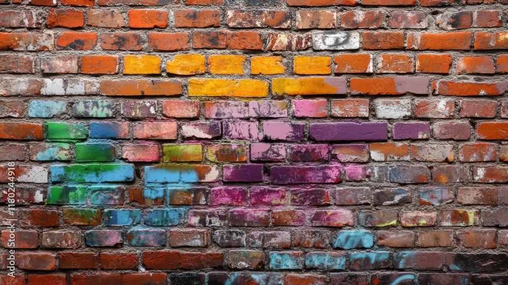 Fototapeta premium Colorful graffiti artwork on a brick wall in an urban setting