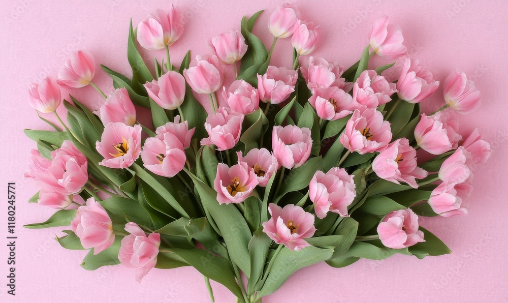 Beautiful composition spring flowers. Bouquet of pink tulips flowers on pastel pink background. Valentine's Day, Easter, Birthday, Happy Women's Day, Mother's Day. Beautiful composition spring flowers. Bouquet of pink tulips flowers on pastel pink background. Valentine's Day, Easter, Birthday, Happy Women's Day, Mother's Day.