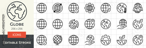 Globe icon set. Pixel perfect. World, earth, planet vector icons.