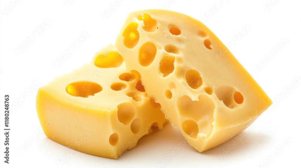 Two delicious pieces of cheese, isolated on white background. Two delicious pieces of cheese, isolated on white background.